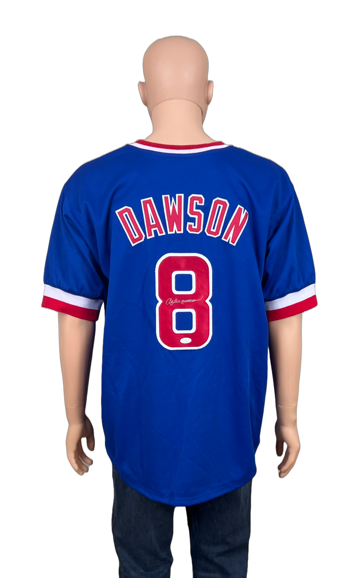 Full view of Andre Dawson signed custom baseball shirt