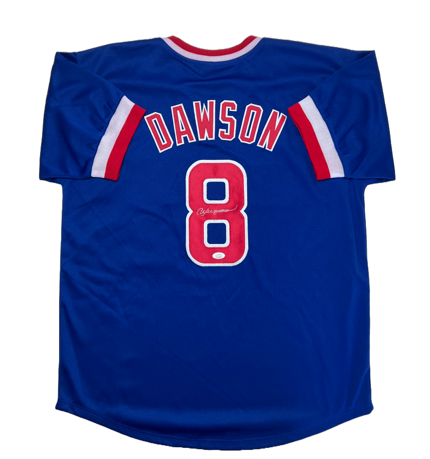 Full view of Andre Dawson signed custom baseball shirt