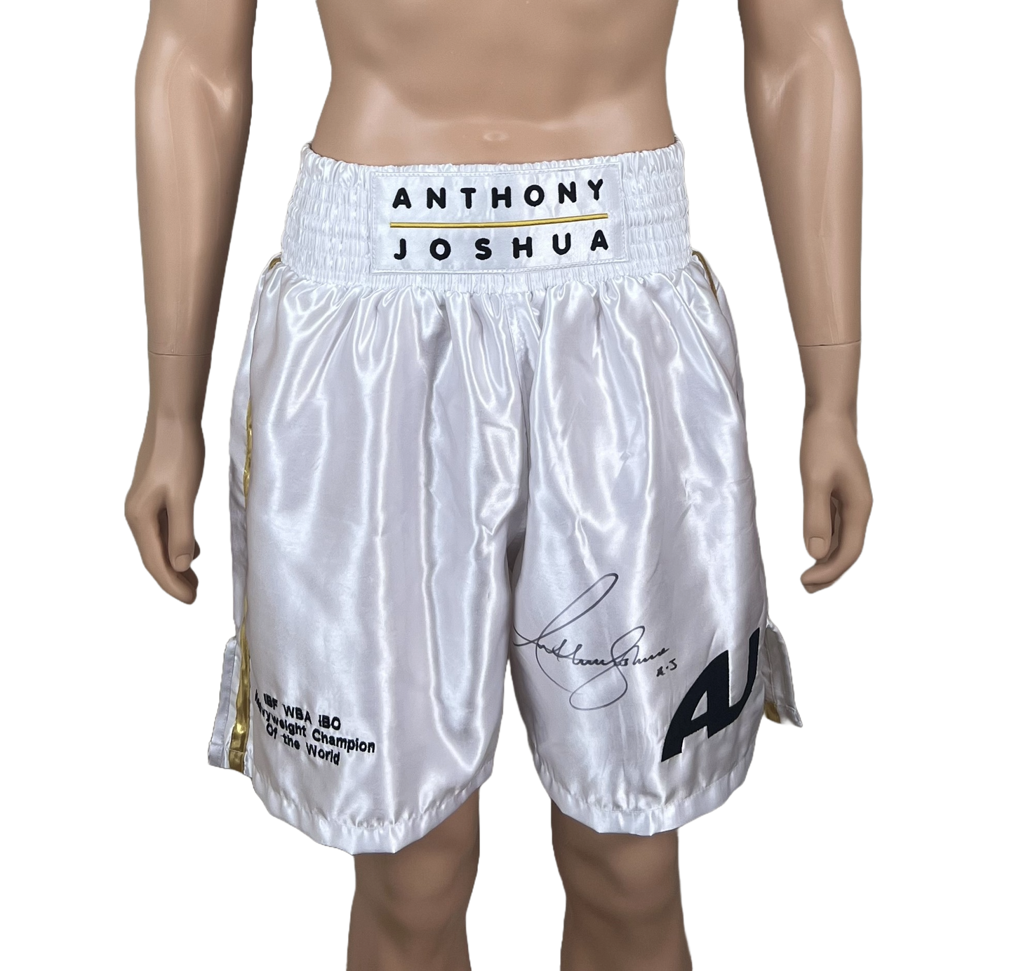 Pair of Anthony Joshua signed boxing shorts in A1 Sporting Memorabilia presentation box"