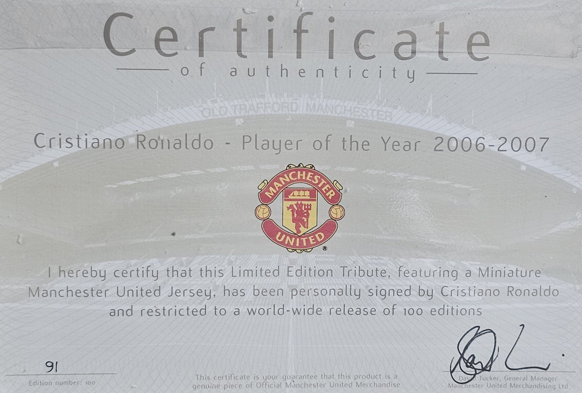 Cristiano Ronaldo Signed Limited Edition 91/100 Manchester United 2006/07 Player of the Year Deluxe Tribute – Official MUFC COA
