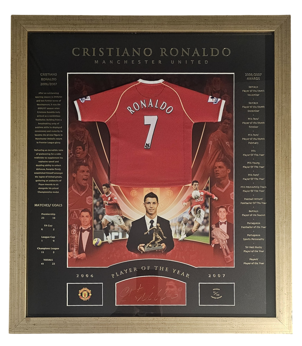 Cristiano Ronaldo signed Manchester United 2006 2007 limited edition framed tribute