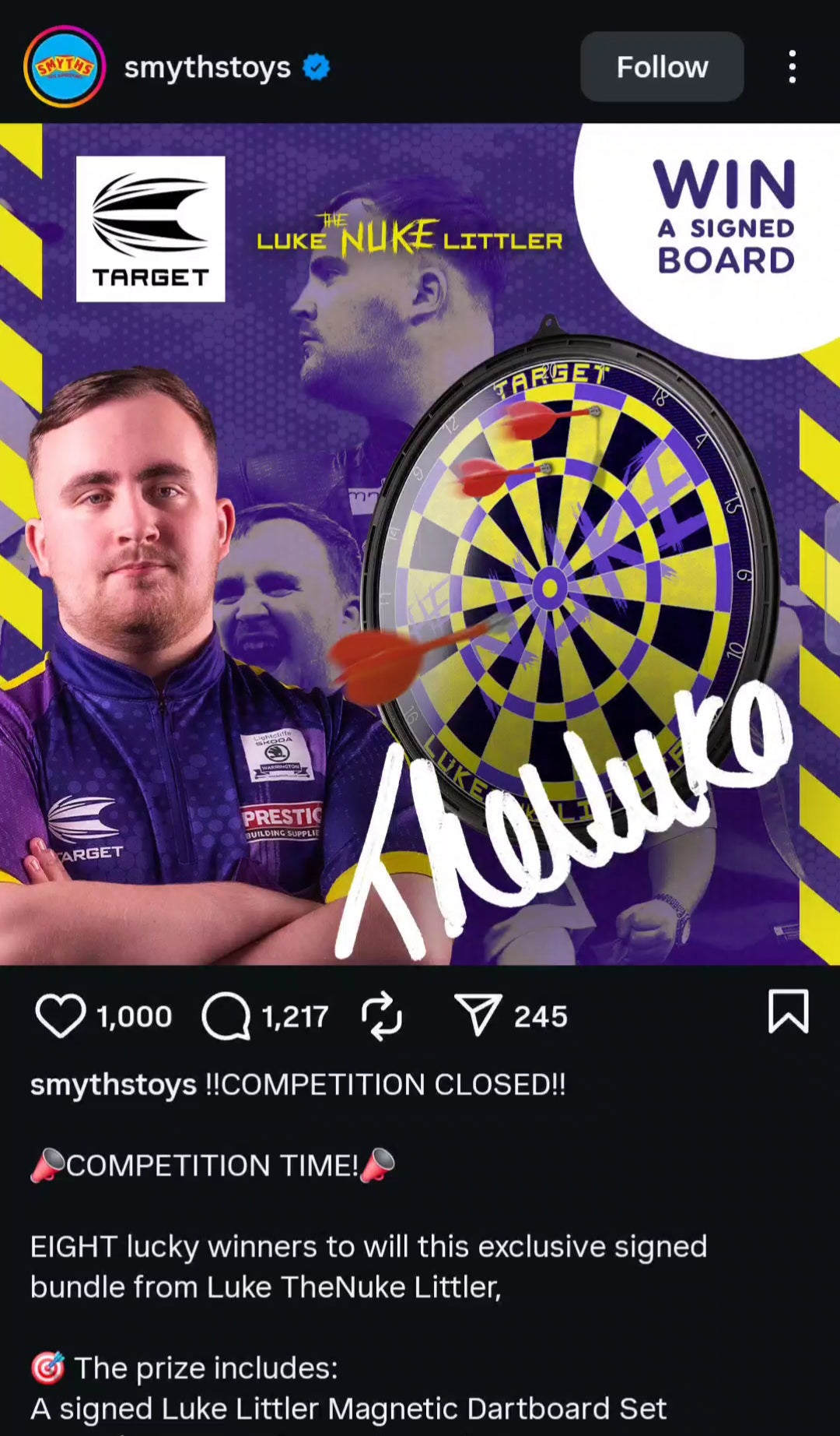 Luke Littler: Signed Magnetic Dartboard