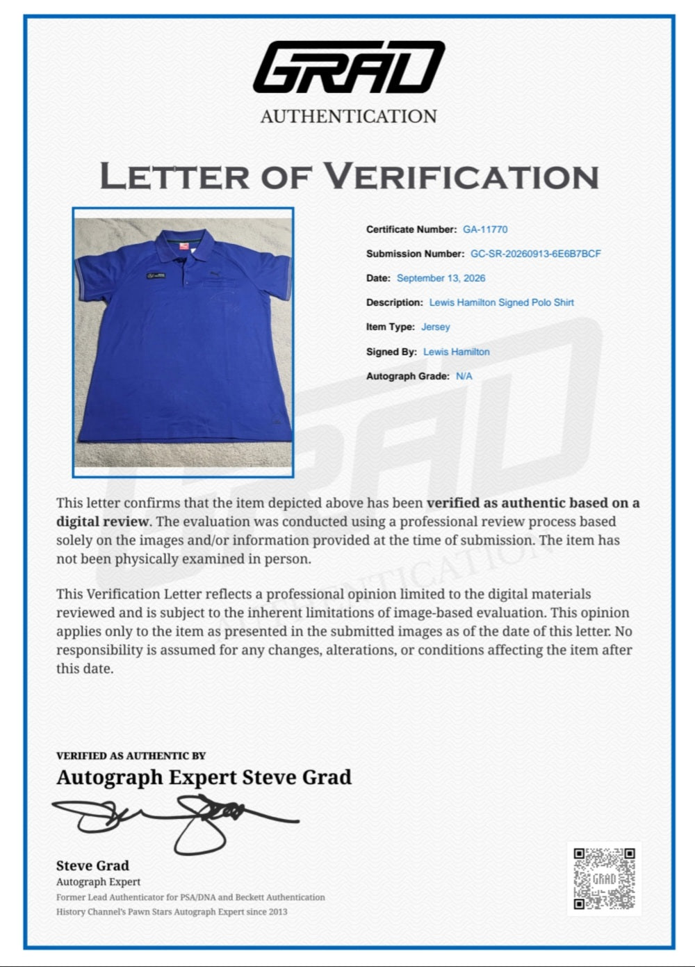 Lewis Hamilton Signed Mercedes-AMG Petronas Polo Shirt | With GRAD Authentication